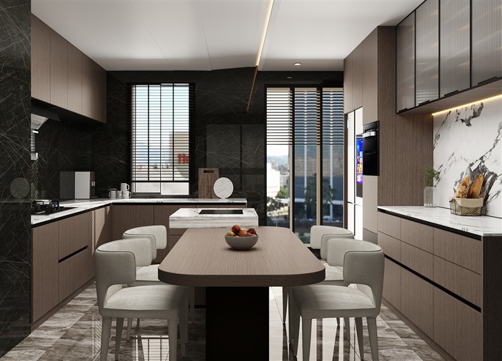 Stylish Wood Grain Kitchen Cabinets