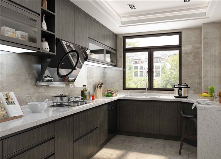 Stylish Wood Grain Kitchen Cabinets